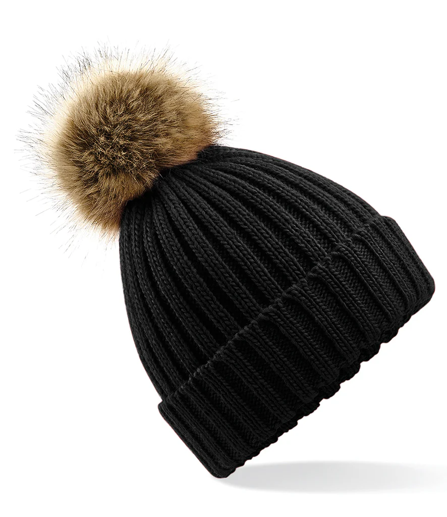 Fur Pop Pom Chunky Beanie - One Size - Image 4